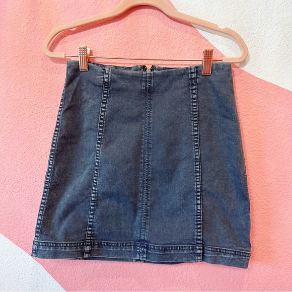 Free People Modern Femme Washed Grey Denim Mini Skirt - Picture 2 of 9